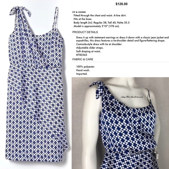Banana Republic NWT tie shoulder blue geo print dress *shop@iamwarrior - Picture 5 of 10